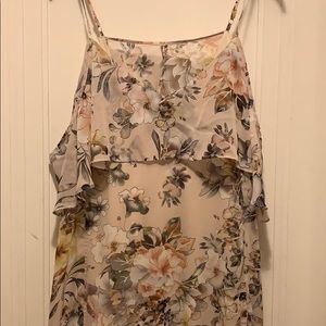 Zip back strap/off shoulder nude floral maxi dress